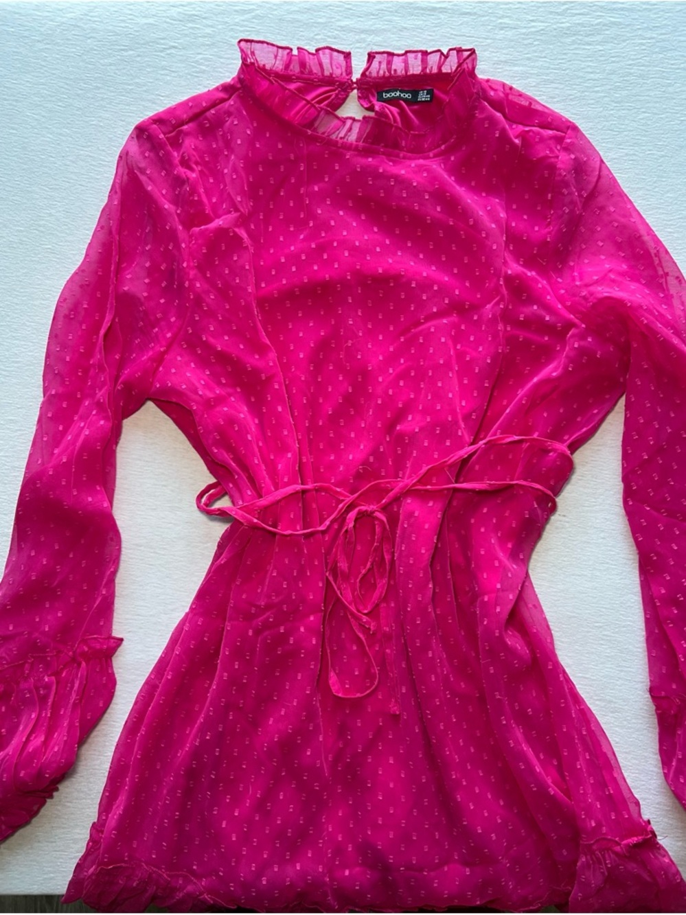 Boohoo Hot Pink Sheer Ruffle Blouse